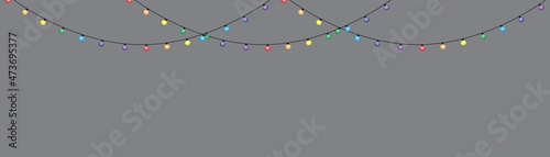 Christmas lights. Holiday shining garland. Decoration element. Cartoon design. Vector illustration. Stock image. 