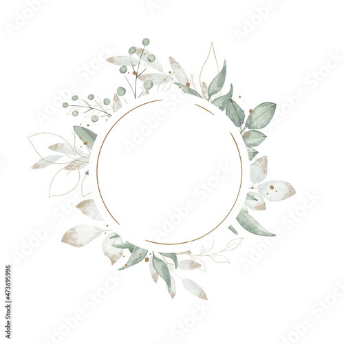 Green and gold spring creative floral watercolor frame