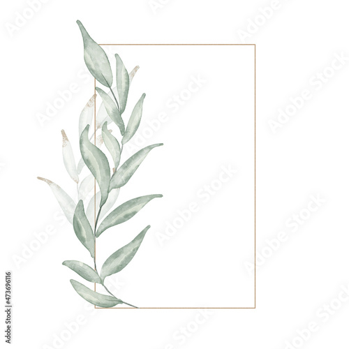 Green and gold spring creative floral watercolor frame