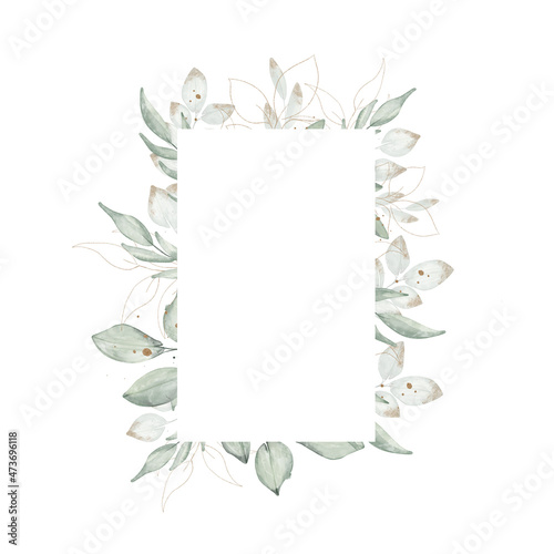 Green and gold spring creative floral watercolor frame