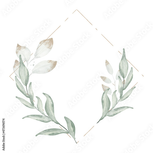 Green and gold spring creative floral watercolor frame