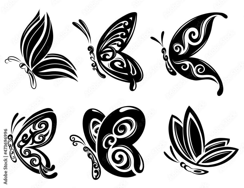 Fototapeta premium Collection of beautiful butterflies for tattoo design