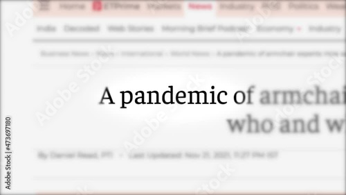 Pandemic animated headline of news outlets around the world. Breaking world news global media. Pandemic covid19, coronavirus epidemic, quarantine. Covid concept photo