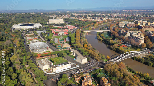 Canvas Print Aerial drone photo of iconic Foro Italico tennis and swimming facilities, Rome,