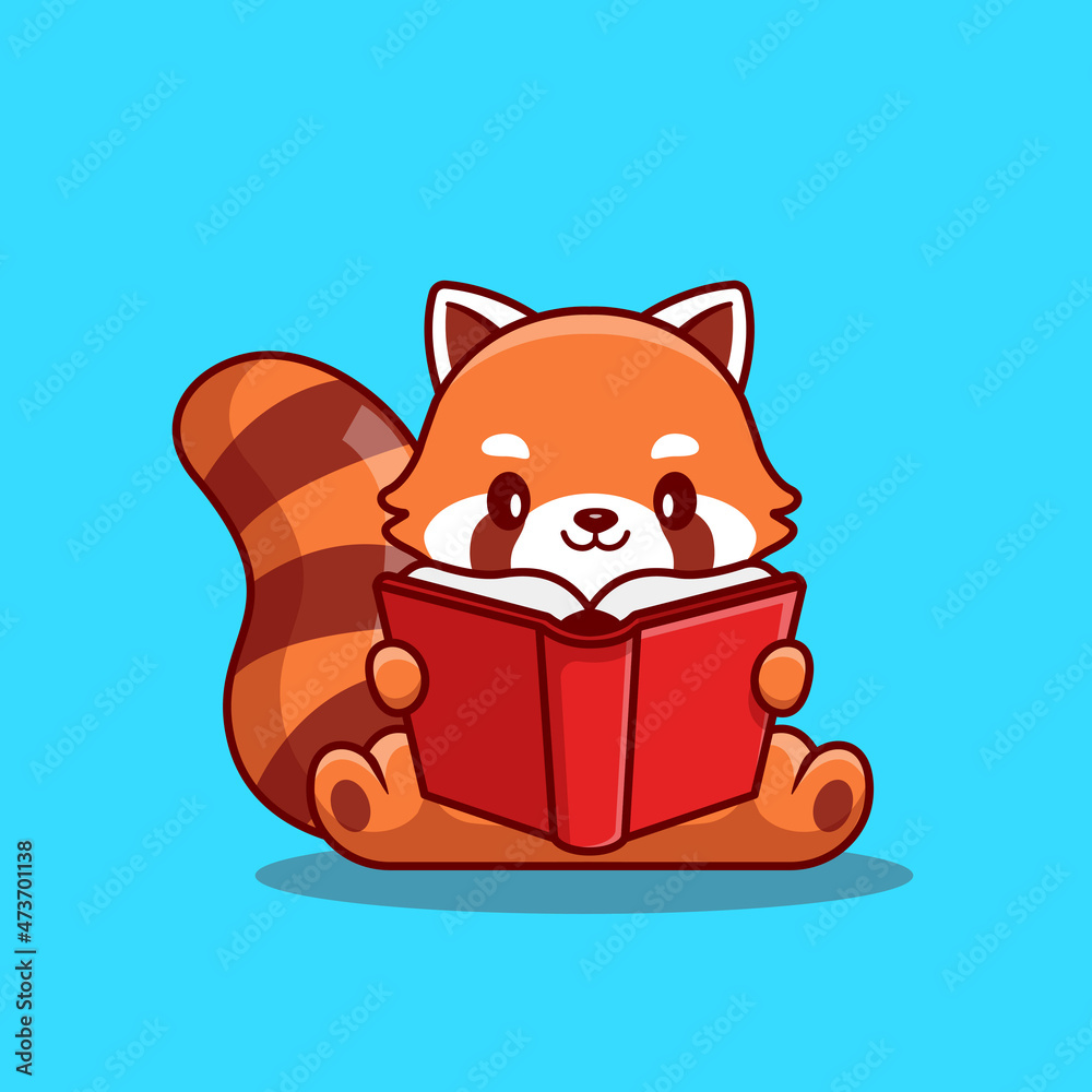 Cute Red Panda Reading Book Cartoon Vector Icon Illustration. Animal ...