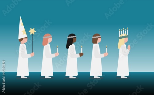 Children celebrating Lucia. An old swedish tradition the 13th of December, vector illustration. photo