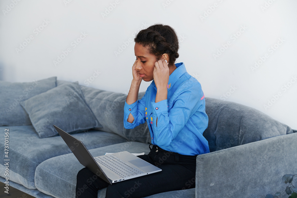 Black girl freelancer starts a video call Black girl freelancer starts a video call