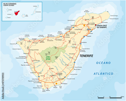 Vector road map of Canary Island Tenerife