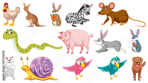 Set of isolated different animals