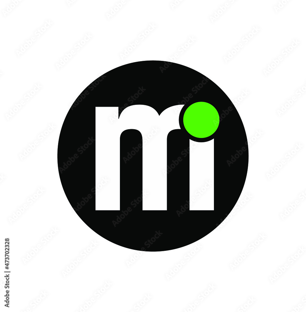 MI typography letters on black round with green dot. MI typography letters on black round with green dot.