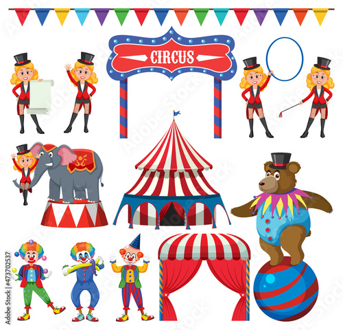 Set of amusement park elements isolated