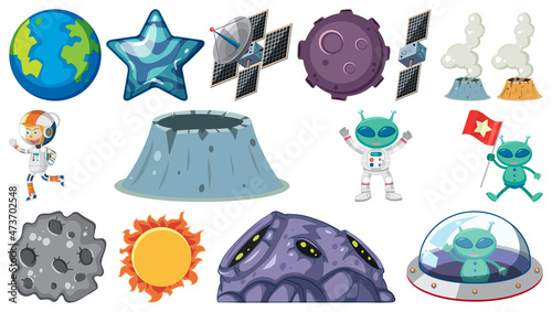 Isolated fantasy space game objects and elements set