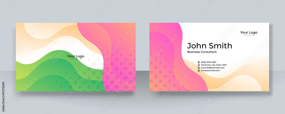 Modern green and pink business card design template. Elegant professional creative and clean business card template with corporate identity concept. Vector illustration