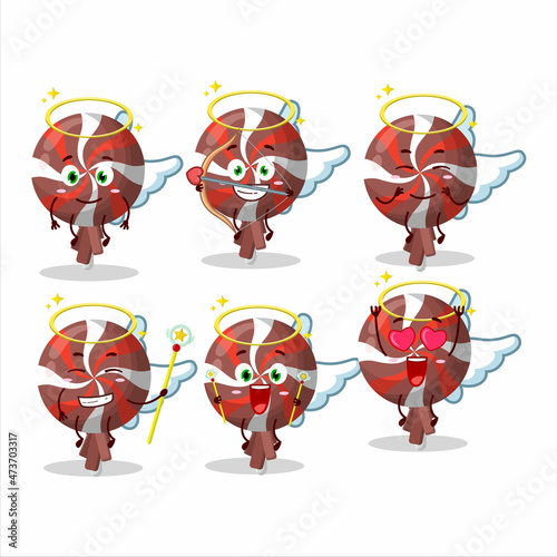 Red twirl lolipop wrapped cartoon designs as a cute angel character