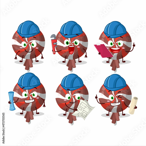 architect red twirl lolipop wrapped cute mascot character with pliers