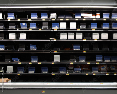 Empty Meat Store Shelves photo