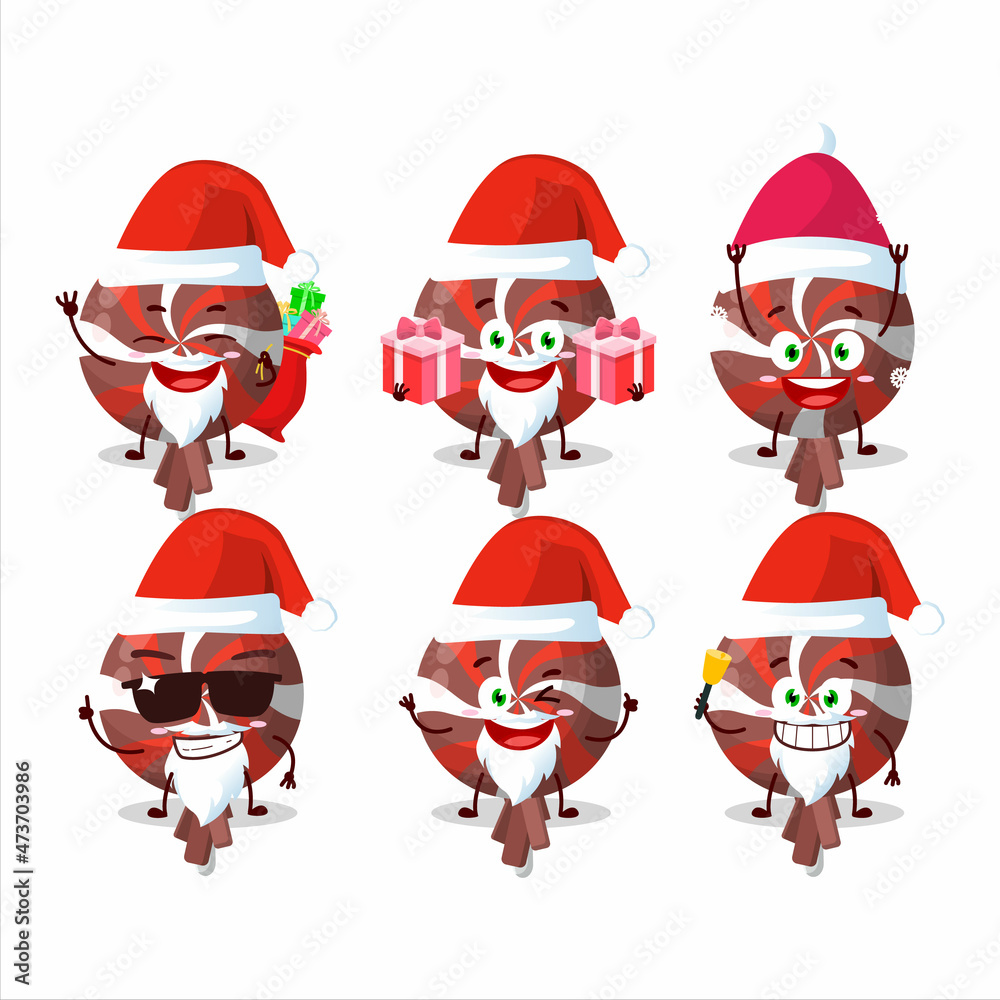 Santa Claus emoticons with red twirl lolipop wrapped cartoon character