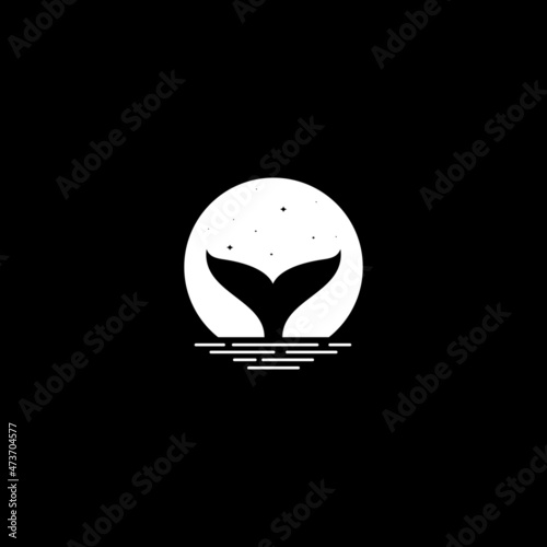 ocean whale tail with moon logo symbol icon vector graphic design illustration idea creative