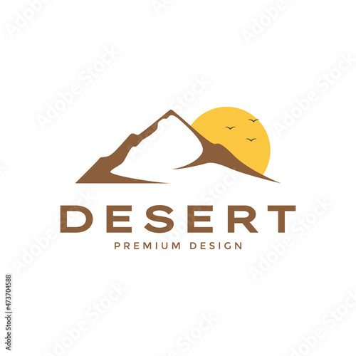 mount desert outdoor vintage with sunset logo symbol icon vector graphic design illustration idea creative desert