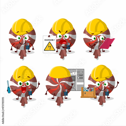 Professional Lineman red twirl lolipop wrapped cartoon character with tools