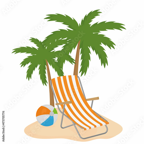 Papier peint Chaise longue on a background of palm trees, color isolated cartoon-style illust