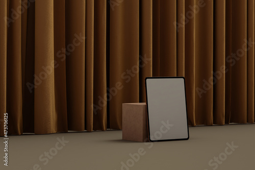 Tablet with background curtains photo