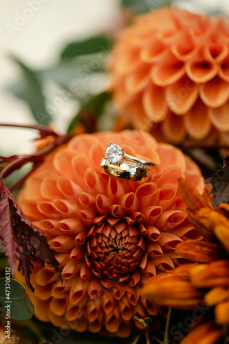 Sparkly Wedding Ring on Flower Petals