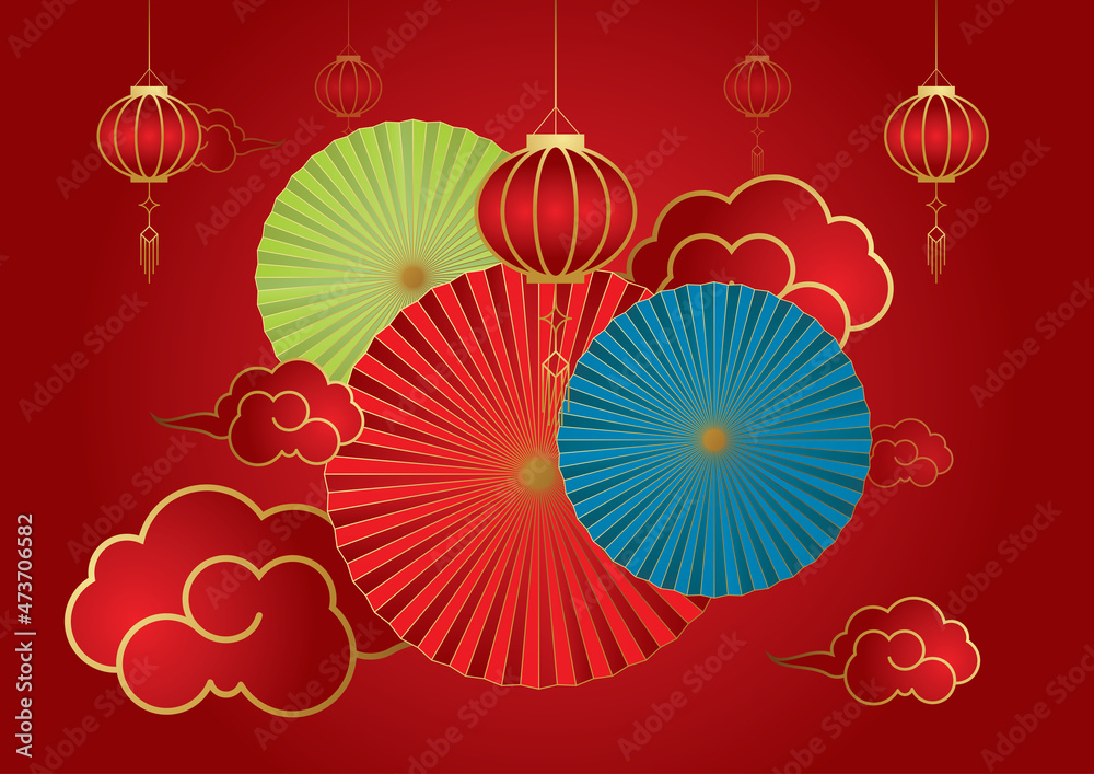 Vector background design of Chinese umbrella shades of Chinese color for Chinese New Year greetings. 
