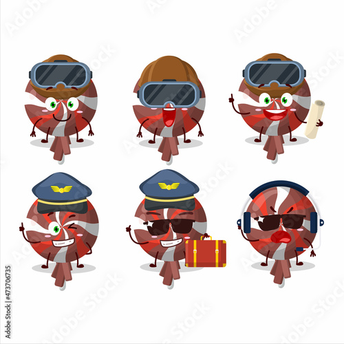 Pilot cartoon mascot red twirl lolipop wrapped with glasses