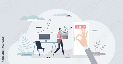 Employee attrition and human resources staff changing tiny person concept. Workforce turnover and replace with new labor vector illustration. Job optimization with fired professional work specialists