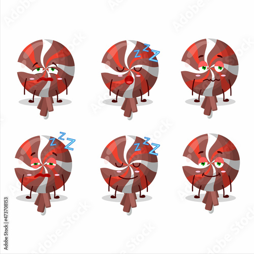Cartoon character of red twirl lolipop wrapped with sleepy expression