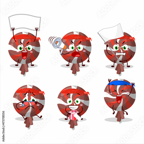 Mascot design style of red twirl lolipop wrapped character as an attractive supporter