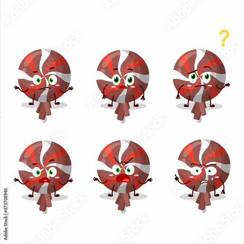 Cartoon character of red twirl lolipop wrapped with what expression