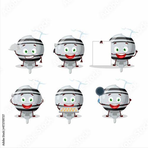 Cartoon character of white lolipop wrapped with various chef emoticons