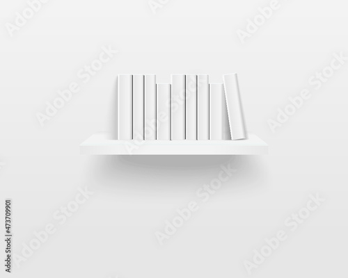 Bookshelf with white blank books. Realistic  illustration