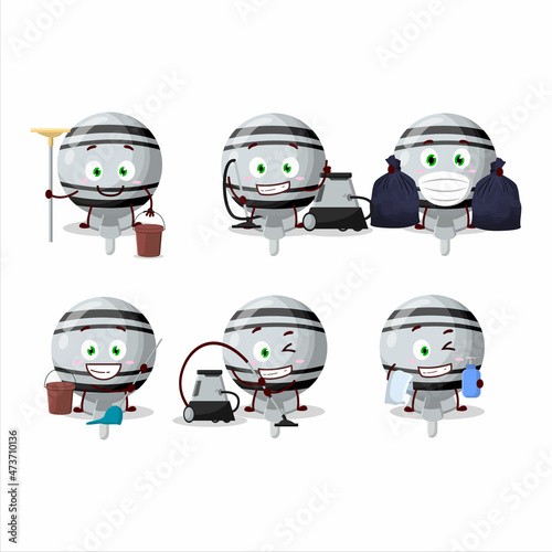 Cleaning service white lolipop wrapped cute cartoon character using mop