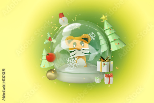 Template with a tiger with an empty place for your text. Bright 3D illustration on the theme of the new year.