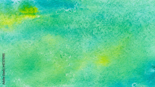 Yellow green blue abstract watercolor. Artistic colorful background with copy space for design.