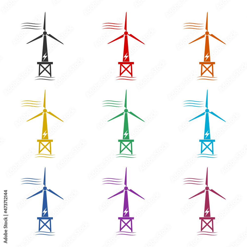 Wind farm, Wind turbine icon isolated on white background, color set Wind farm, Wind turbine icon isolated on white background, color set