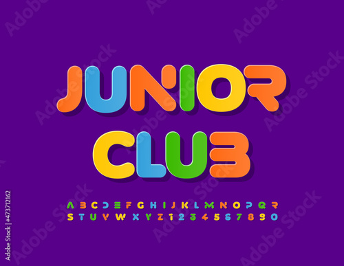 Vector colorful logo Junior Club with bright abstract Font. Alphabet Letters and Numbers set for Kids photo