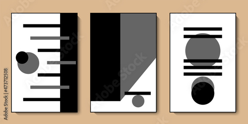 Abstract geometry wall art collection. Modern card set for art gallery flyers, invitations, posters. Minimalist geometric black white shapes vector design
