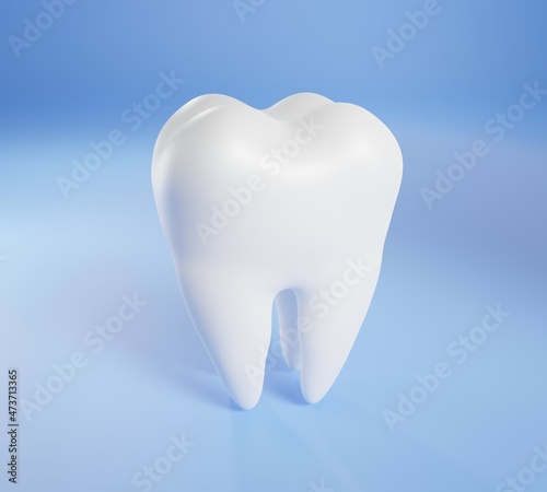Dental tooth model on a blue background. Concept of dental examination and dental hygiene. 3d rendering
