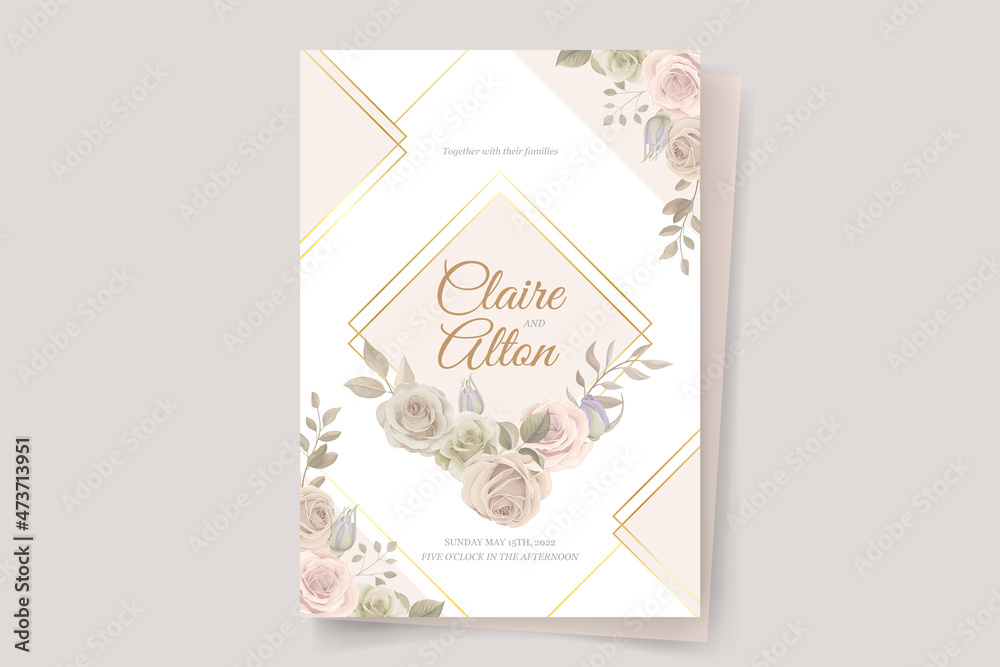 Wedding invitation template set with floral and leaves decoration Wedding invitation template set with floral and leaves decoration
