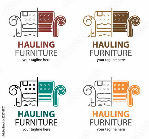 Hauling or restore furniture logo in four color mode. Fixing furniture vector sign. Leather and Fabric Upholstery emblem.