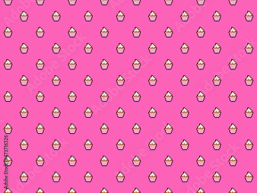 Pixel 8 bit cup cake background - high res seamless pattern