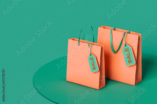 shopping bags with a sale tag. with copy space photo