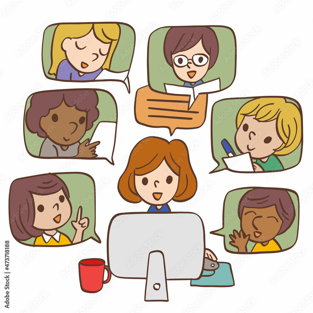 Group of people chatting video calling online communication work from home vector illustration