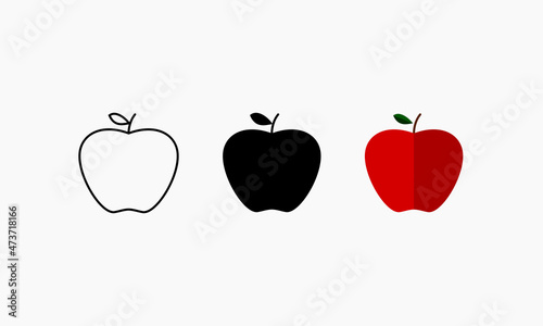 Apple Icon of 3 Types : White Outline, Black Solid and Color Flat. Illustration Vector Sign Symbol 