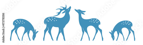 Canvas Beautiful silhouettes deer on white background
