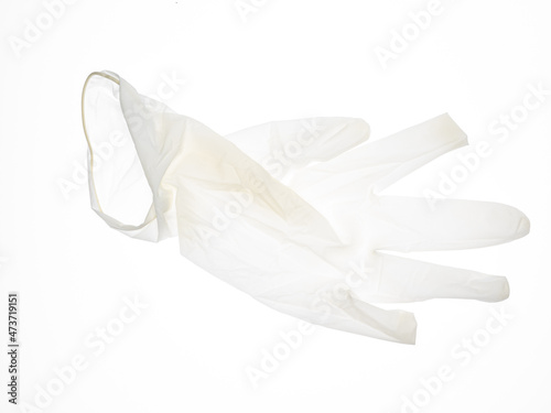 Used latex glove transparent on white background